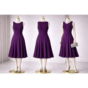Calvin Klein Women’s Purple Pleated Sleeveless Fit & Flare Dress Zip Back